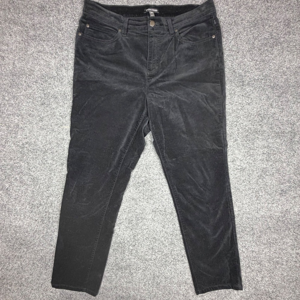 Eileen Fisher Black Organic Cotton Corduroy Slim Straight Pants‎ Womens Medium